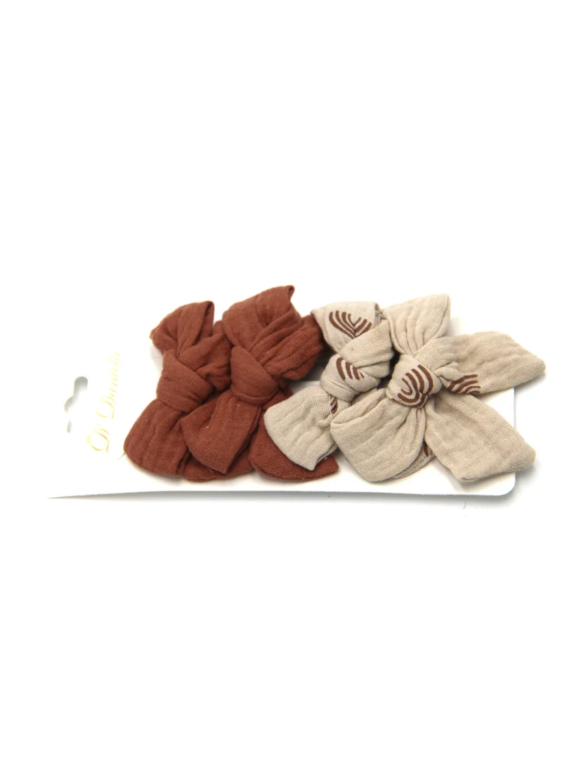 D'Daniela Adella Ribbon Bow Clip Set For Babies and Girls -  Dark Brown & Beige