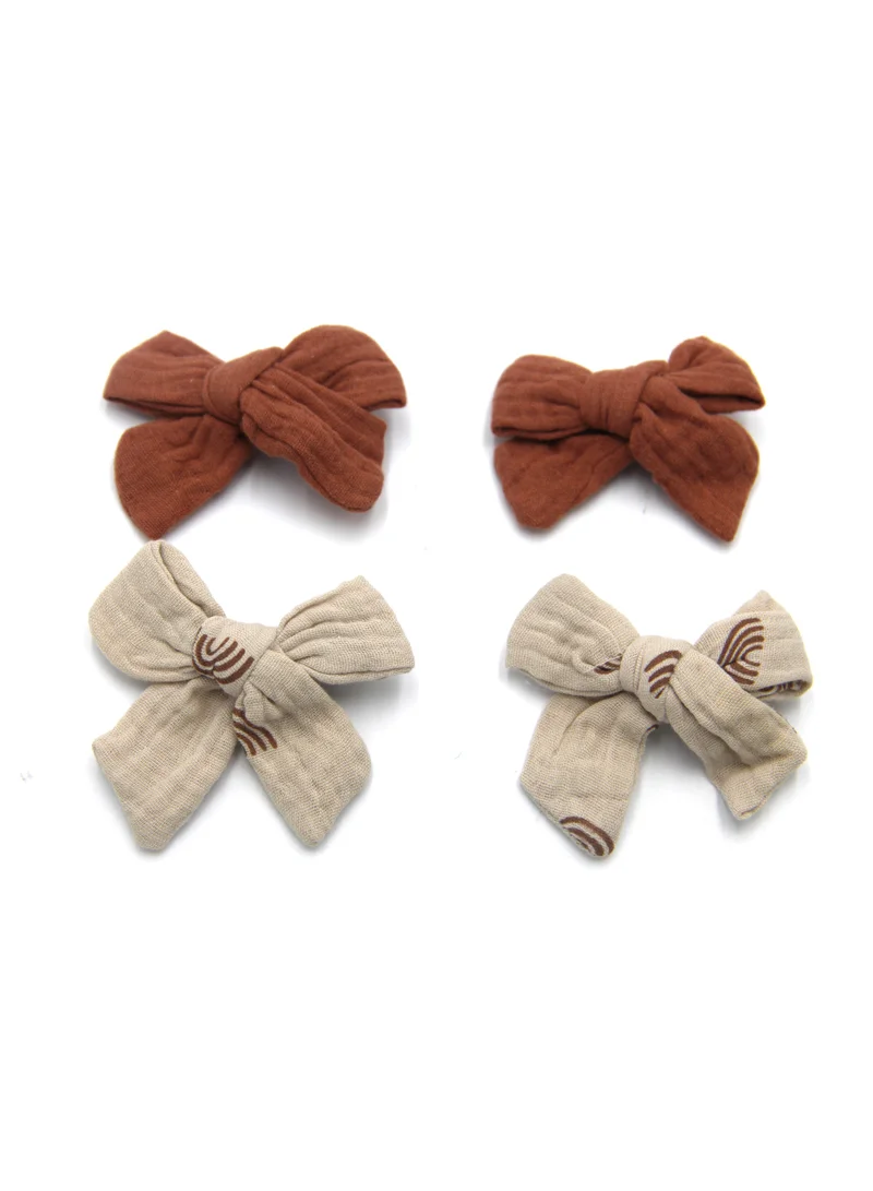D'Daniela Adella Ribbon Bow Clip Set For Babies and Girls -  Dark Brown & Beige