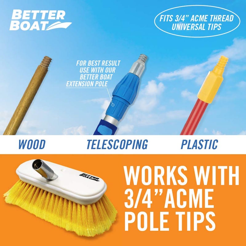 Better Boat Soft Boat Deck Brush, Heavy-Duty Marine Brush Head, 8" Bristle with Bumper, 3/4" Thread Handle, for RV, Truck, and Auto Cleaning - Image 3