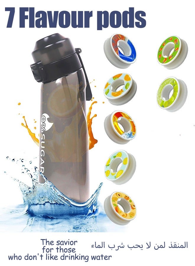 Arabest Upgrade Sports Air Water Bottle BPA Free Starter Up Set Drinking Bottles, 650 ml Fruit Fragrance Water Bottle, with 7 Flavour Pods 0% Sugar Water Cups, for Outdoor Gift (Black +7Pods) - Image 1