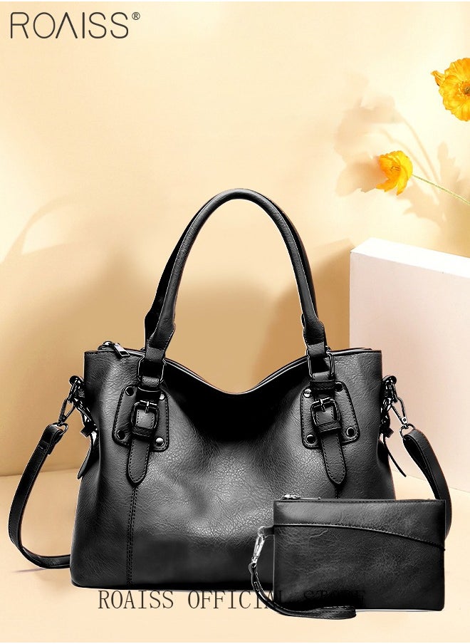 roaiss Large Crossbody Bags Ladies Shoulder Handbags Purse Set for Women Hobo Totes PU Leather Purses and Handbags Shoulder Bag Vegan Leather Tote  - Image 2