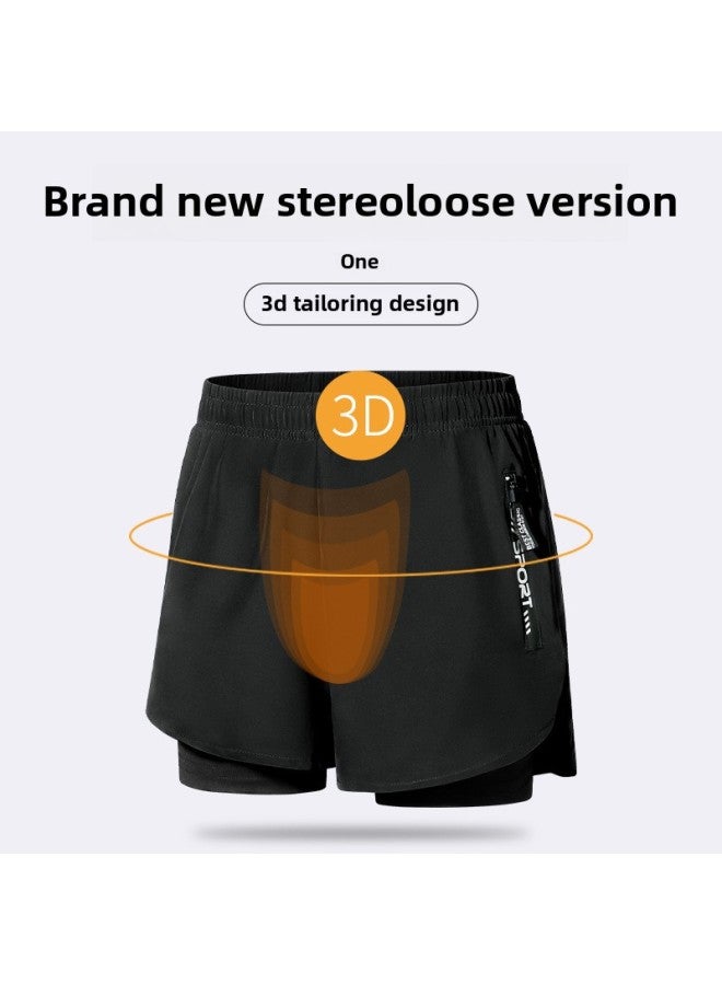 إسكدنيا Swimming Trunks Men's Suit Swimming Double-layer Quick-drying Anti-embarrassment Loose Hot Spring Beach Pants Surfer Clothing Equipment-Color:104 Blue +104 Black (double Anti Embarrassment)- - Image 3