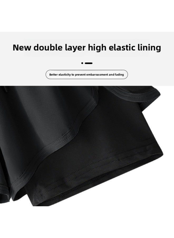 إسكدنيا Swimming Trunks Men's Suit Swimming Double-layer Quick-drying Anti-embarrassment Loose Hot Spring Beach Pants Surfer Clothing Equipment-Color:104 Blue +104 Black (double Anti Embarrassment)- - Image 5