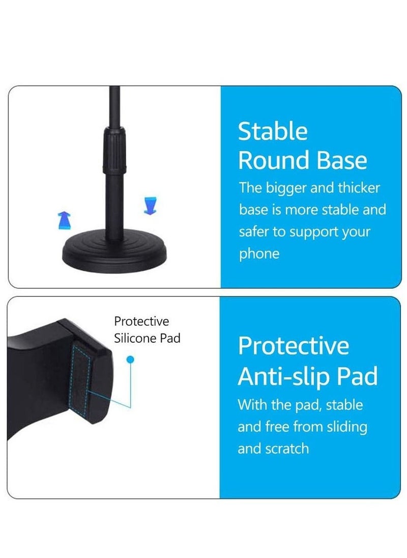 Cell Phone Stand,Desktop Cell Phone Stand Holder Clamp Tablet Stand Adjustable Height Portable Stable Round Base For Watching Online Classes Video Photoing Live Streaming Black  - Image 2