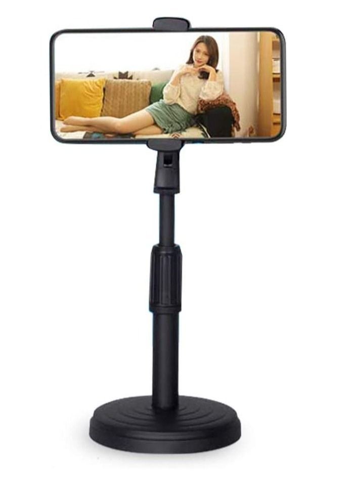Cell Phone Stand,Desktop Cell Phone Stand Holder Clamp Tablet Stand Adjustable Height Portable Stable Round Base For Watching Online Classes Video Photoing Live Streaming Black  - Image 1
