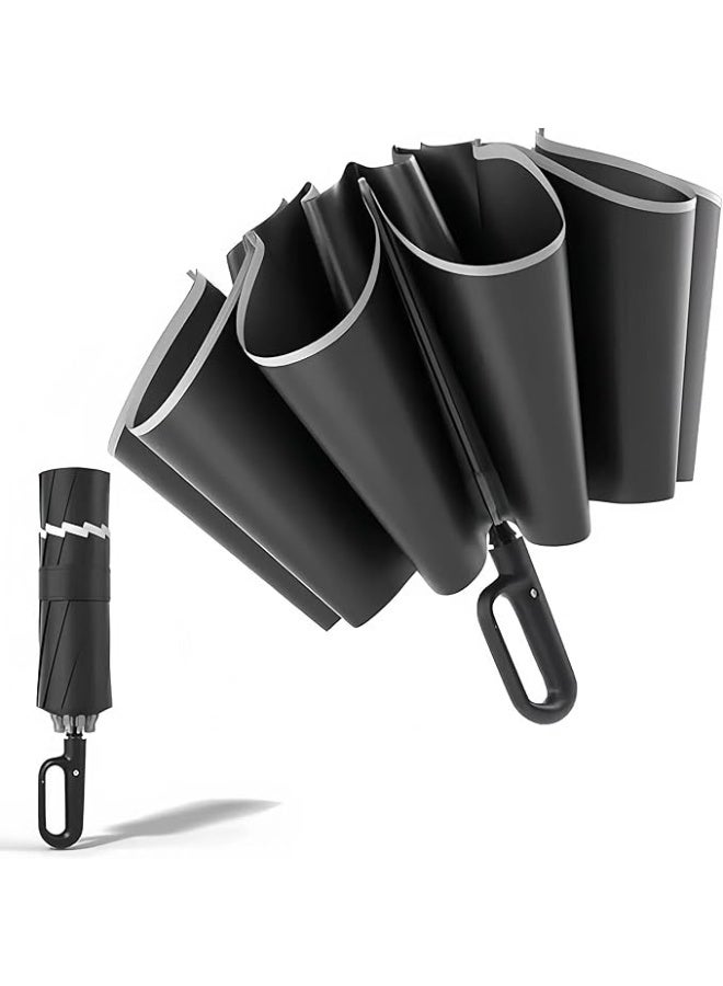 ماكدو مظلة سفر قابلة للطي للسفر 10 أضلاع تفتح/تُغلق تلقائيًا، خفيفة الوزن ومحمولة ومحمولة على الظهر، مظلة سيارة محمولة خفيفة الوزن في الهواء الطلق، مضادة للشمس/المطر، مضادة للأشعة فوق البنفسجية 99 UPF 50، تصميم مقبض حلقة تسلق للرجال والنساء - Image 1