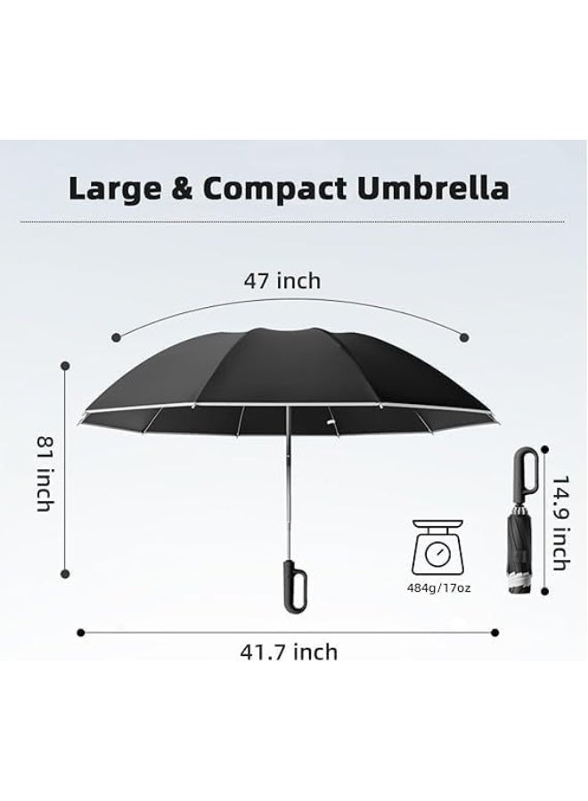 ماكدو مظلة سفر قابلة للطي للسفر 10 أضلاع تفتح/تُغلق تلقائيًا، خفيفة الوزن ومحمولة ومحمولة على الظهر، مظلة سيارة محمولة خفيفة الوزن في الهواء الطلق، مضادة للشمس/المطر، مضادة للأشعة فوق البنفسجية 99 UPF 50، تصميم مقبض حلقة تسلق للرجال والنساء - Image 5