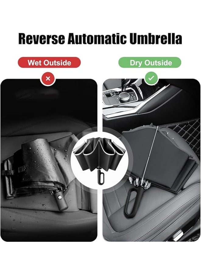 ماكدو مظلة سفر قابلة للطي للسفر 10 أضلاع تفتح/تُغلق تلقائيًا، خفيفة الوزن ومحمولة ومحمولة على الظهر، مظلة سيارة محمولة خفيفة الوزن في الهواء الطلق، مضادة للشمس/المطر، مضادة للأشعة فوق البنفسجية 99 UPF 50، تصميم مقبض حلقة تسلق للرجال والنساء - Image 3