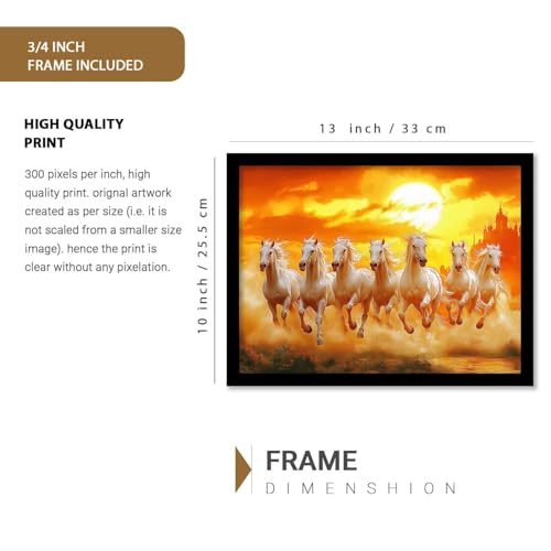 kotart Seven Running Vastu Lucky Horse Rising Sun Painting Wall Décor | 7 Horses Vastu Frame Wall Art Painting for Living Room Bedroom Office Home Décor Size 10x13 inch - Image 2