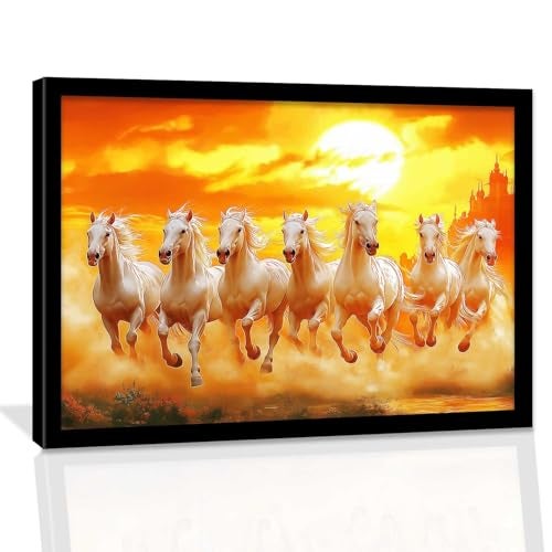 kotart Seven Running Vastu Lucky Horse Rising Sun Painting Wall Décor | 7 Horses Vastu Frame Wall Art Painting for Living Room Bedroom Office Home Décor Size 10x13 inch - Image 1