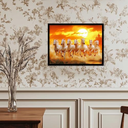 kotart Seven Running Vastu Lucky Horse Rising Sun Painting Wall Décor | 7 Horses Vastu Frame Wall Art Painting for Living Room Bedroom Office Home Décor Size 10x13 inch - Image 5