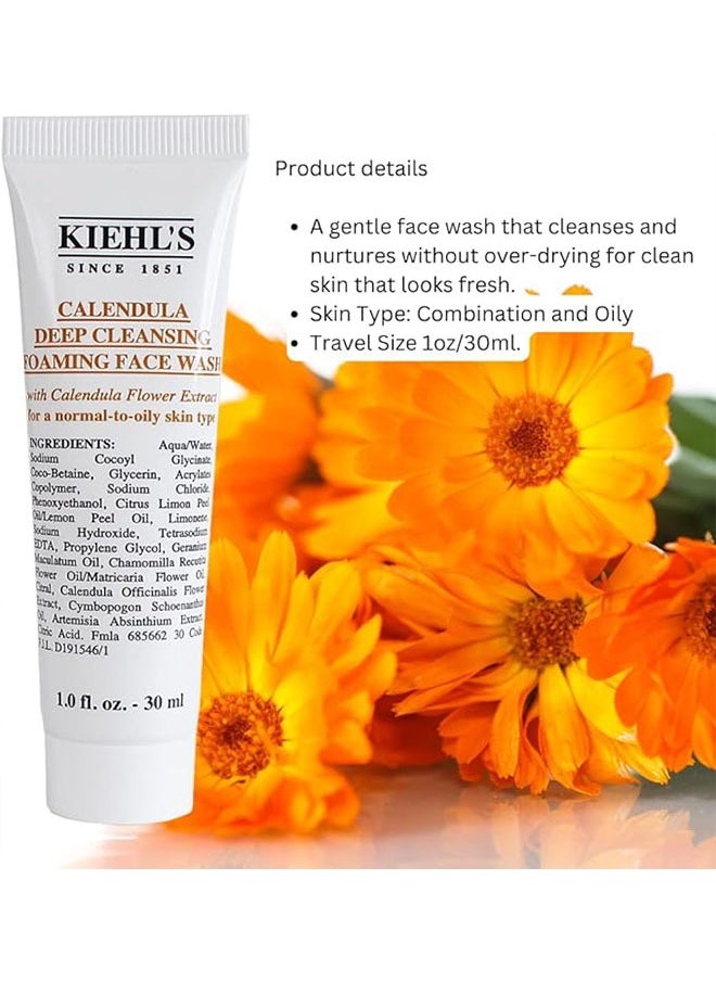 Kiehl's Calendula Deep Cleansing Foaming Face Wash 30ml, with Calendula Flower Extract for A Normal to Oily Skin Type  - Image 2