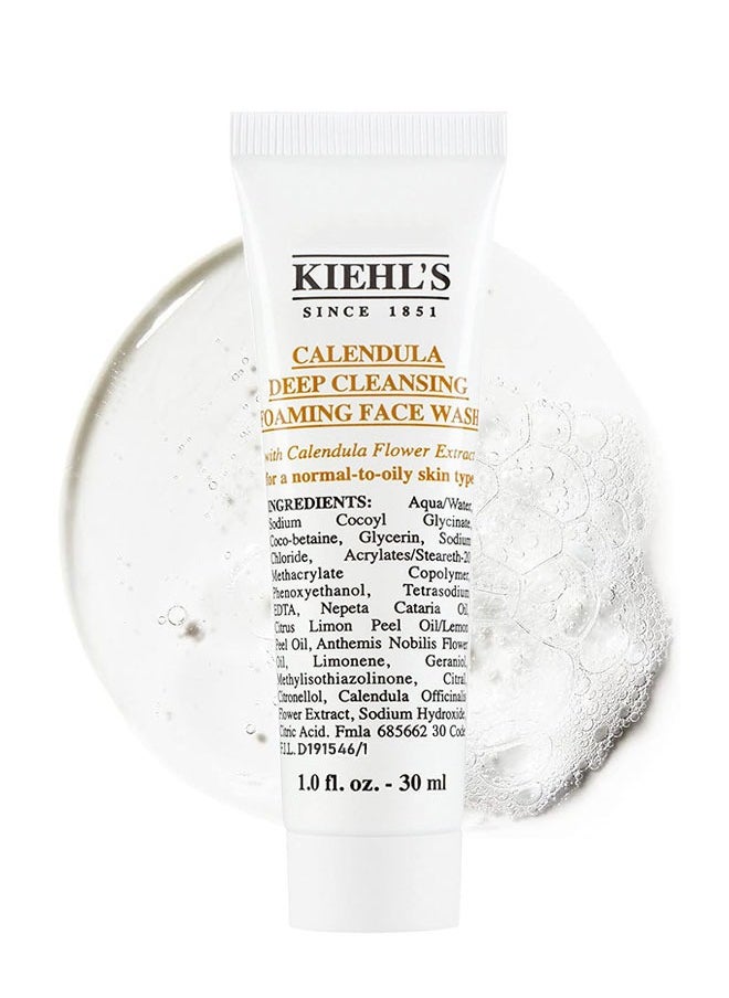 Kiehl's Calendula Deep Cleansing Foaming Face Wash 30ml, with Calendula Flower Extract for A Normal to Oily Skin Type  - Image 1