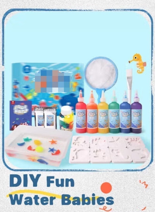 Joudiplay Children's Magic Water Spirit Bead Toy Set Magic Water Spirit Water Baby Puzzle Magic DIY Gel Art Craft Set Watercolour Painting, Magical Colouring Water Baby Children's Water Spirit with 3D Mould Set Instant Release, Gentle on Hands Creative Activity for Children (Ocean Theme) - Image 2