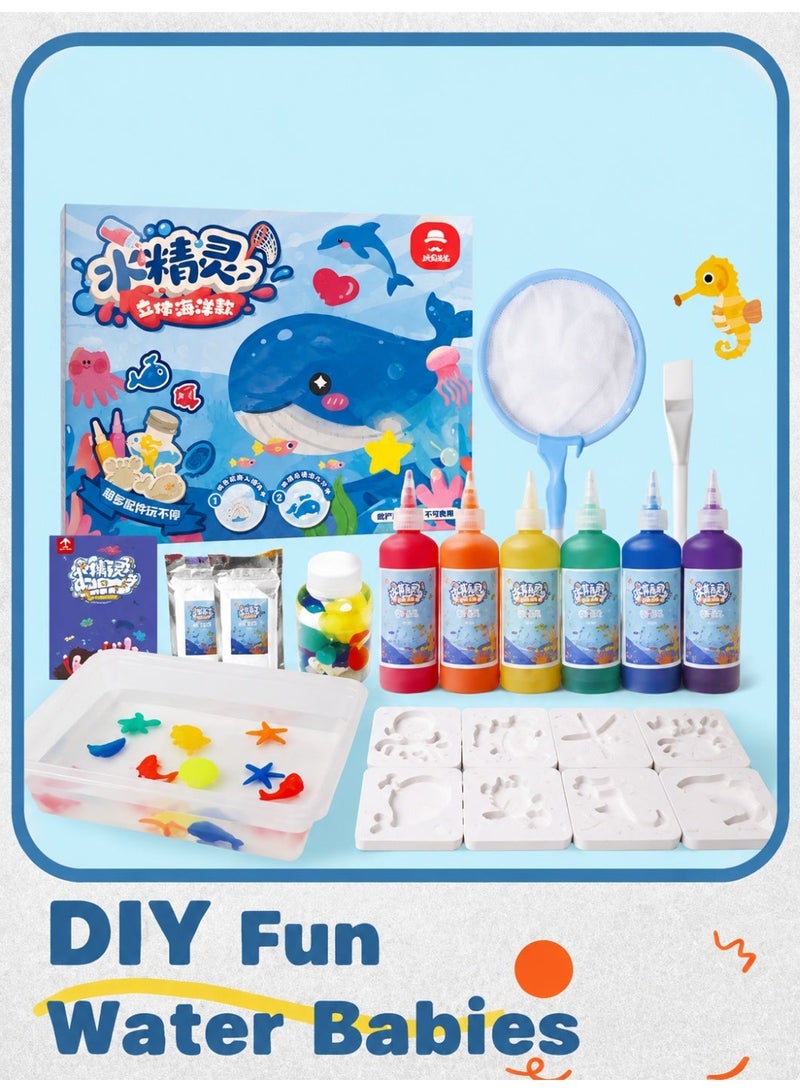 Joudiplay Children's Magic Water Spirit Bead Toy Set Magic Water Spirit Water Baby Puzzle Magic DIY Gel Art Craft Set Watercolour Painting, Magical Colouring Water Baby Children's Water Spirit with 3D Mould Set Instant Release, Gentle on Hands Creative Activity for Children (Ocean Theme) - Image 1