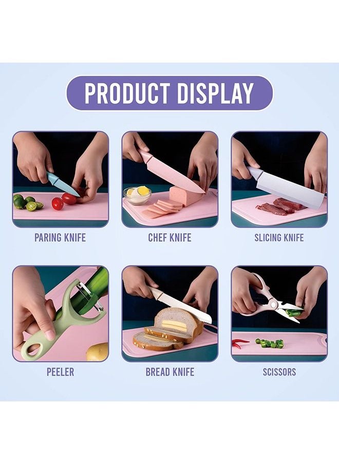 Arabest Kitchen Chopping Board Plus Set of 4 Knives, Vegetable Peeler and Kitchen Scissors For Men & Women, Chef Chopping Board for Meat, Veggies, Fruits, BPA-Free Cutting Board, Dishwasher Safe  - Image 2