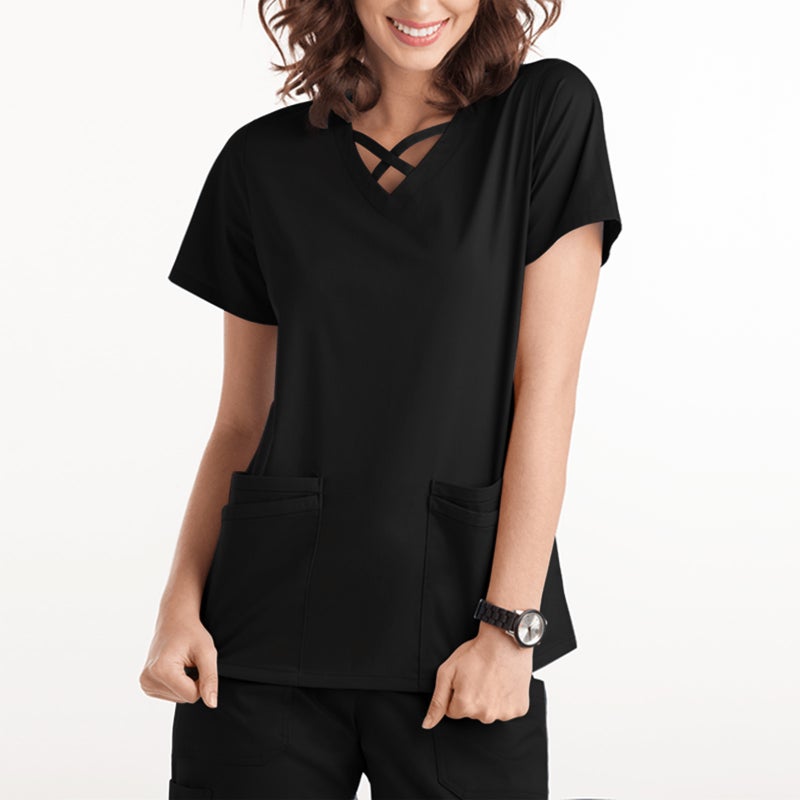 Amazon operating room short-sleeved hand-washing clothes womens top short T work clothes nurse surgeon isolation clothes work clothes C Blue  - Image 5