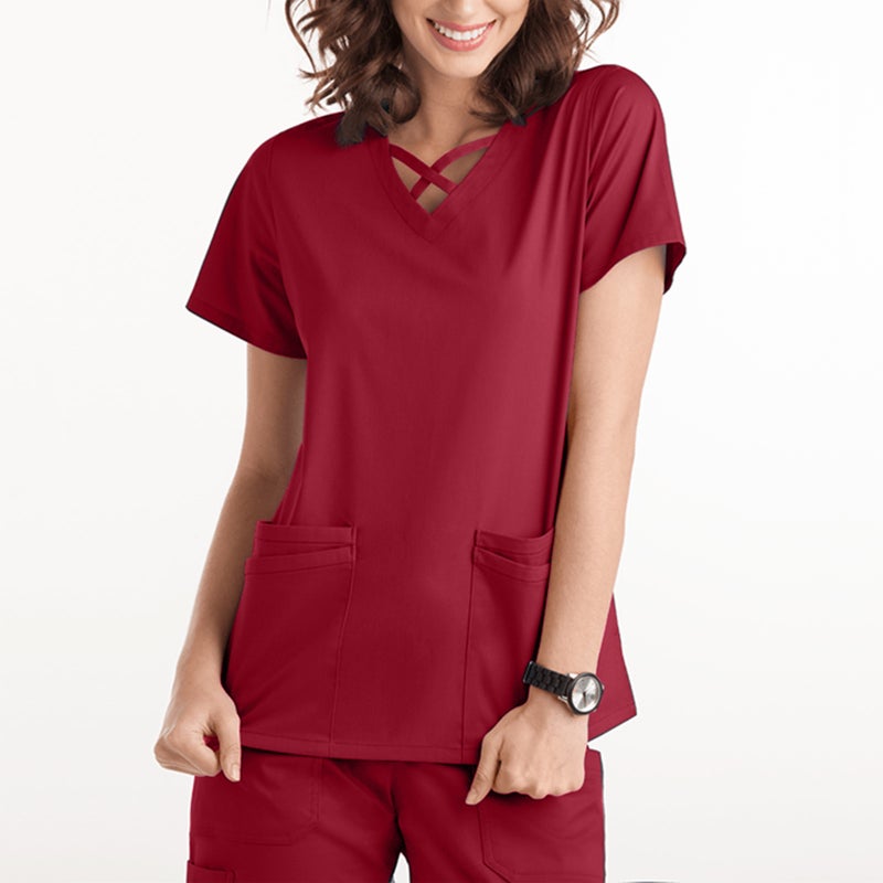 Amazon operating room short-sleeved hand-washing clothes womens top short T work clothes nurse surgeon isolation clothes work clothes C Blue  - Image 3