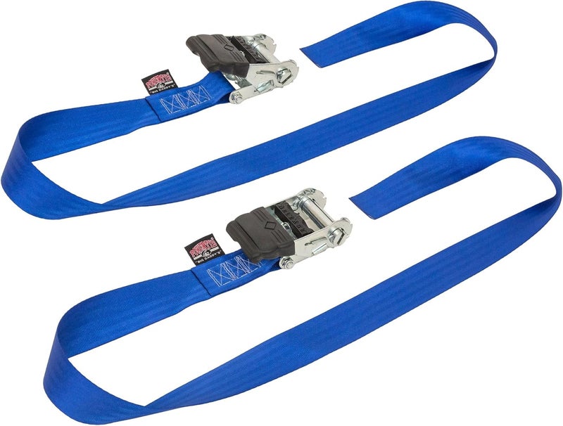 PowerTye - Endless Ratchet Strap - 2 inch x 4ft Easy Grip Tie Down Strap (Hookless), 800 lb. W.L.L. / 2,400 Lb Break Strength, Ideal for Motorcycle, ATV, Truck & Cargo, Blue 2-Pack - Image 1