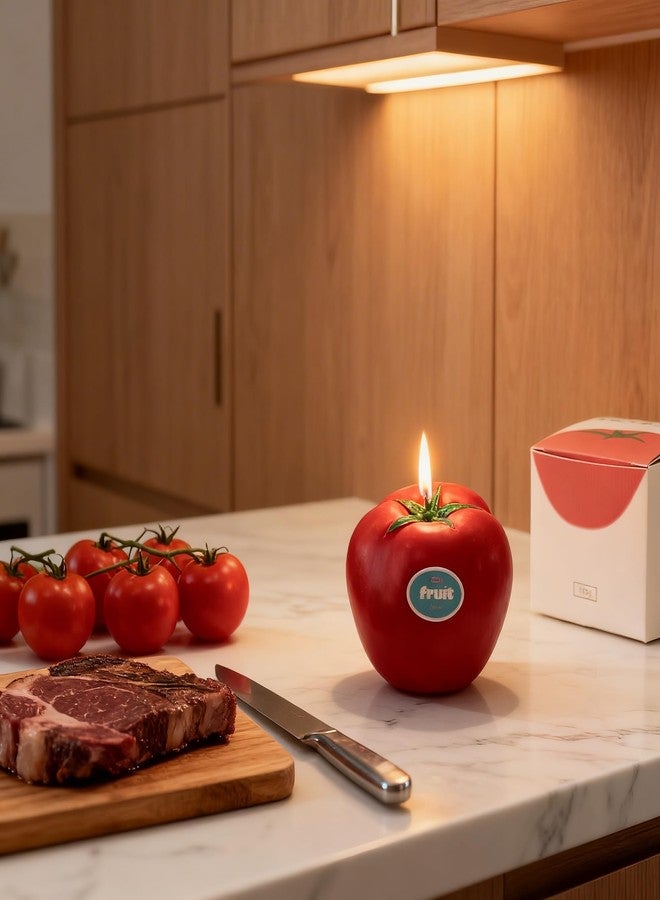T-shin Tomato-Shaped Scented Candle,130G Realistic Red Fruit Design,Tomato Essential Oil,Natural Soy Wax Decorative Candle for Table Photo Prop Birthday,Perfect for Kitchen Decor & Joyful Gifting (Tomato) - Image 1