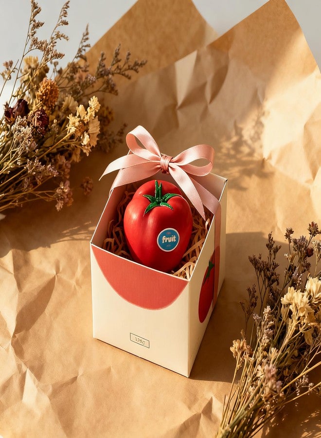 T-shin Tomato-Shaped Scented Candle,130G Realistic Red Fruit Design,Tomato Essential Oil,Natural Soy Wax Decorative Candle for Table Photo Prop Birthday,Perfect for Kitchen Decor & Joyful Gifting (Tomato) - Image 3