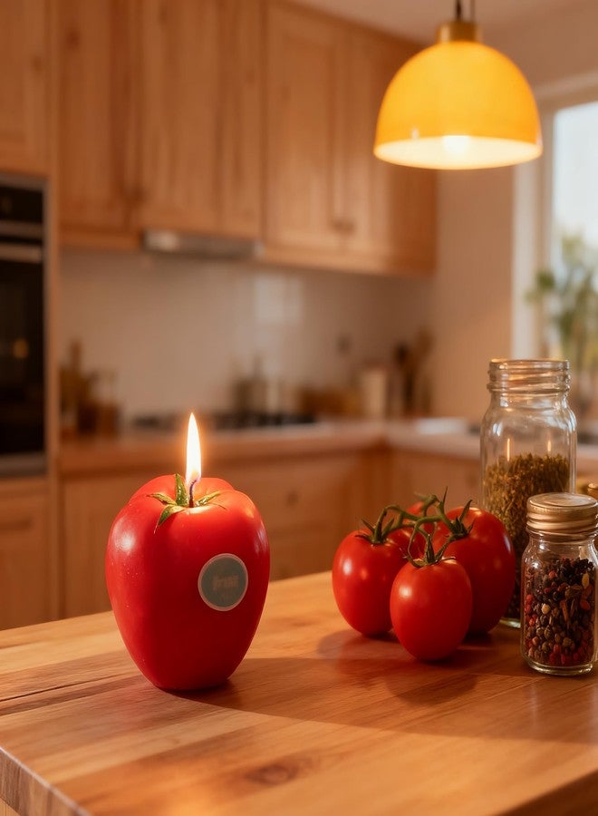 T-shin Tomato-Shaped Scented Candle,130G Realistic Red Fruit Design,Tomato Essential Oil,Natural Soy Wax Decorative Candle for Table Photo Prop Birthday,Perfect for Kitchen Decor & Joyful Gifting (Tomato) - Image 2