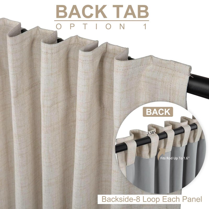 100% Blackout Shield Linen Blackout Sliding Door Curtains for Living Room, Back Tab/Rod Pocket Thermal Insulated Curtains for Sliding Glass Doors, 1 Panel Set, 100" W x 90" L, Cream - Image 3