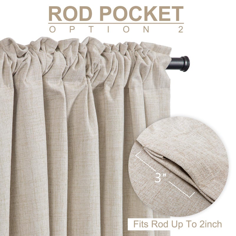 100% Blackout Shield Linen Blackout Sliding Door Curtains for Living Room, Back Tab/Rod Pocket Thermal Insulated Curtains for Sliding Glass Doors, 1 Panel Set, 100" W x 90" L, Cream - Image 4