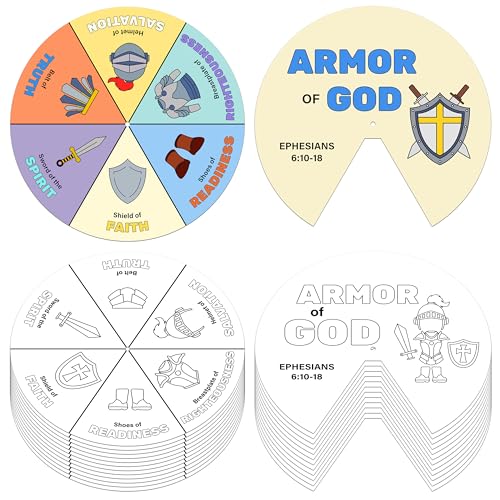 COcnny 24 Sets Armor Of God Color Wheel Craft Color Your Own Knight Art for Kids Religious Bible Coloring DIY Crafts Art Cards Game for Sunday School Christian Classroom Home Activities VBS Supplies - Image 1