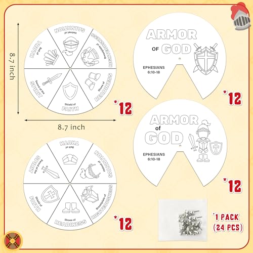 COcnny 24 Sets Armor Of God Color Wheel Craft Color Your Own Knight Art for Kids Religious Bible Coloring DIY Crafts Art Cards Game for Sunday School Christian Classroom Home Activities VBS Supplies - Image 5