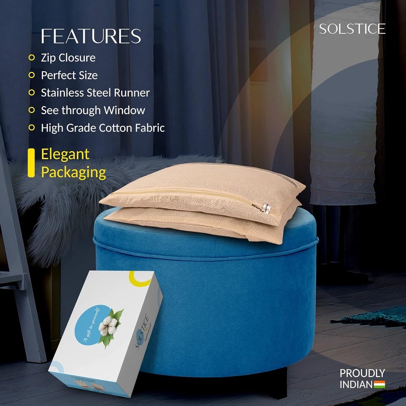 Solstice أكياس/أغطية ساري قطنية كبيرة للتخزين مفردة (18 x 15 بوصة) للساري الحرير الكبير، ليهينغاس، ملابس مع إغلاق بسحاب (مع نافذة - عبوة من 10)، بيج - Image 5