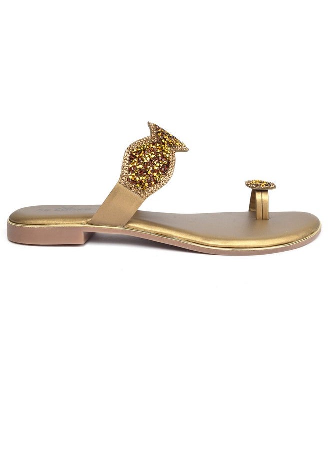 XE Looks - XE Looks Women's Copper Gold Embellished Slippers | Glittering Design with Comfort Sole | Comfort and Durability Combined Slipper For Girls & Women - Image 1