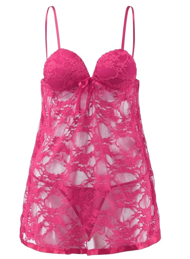 Women Floral Lace Mesh Lace Up Front Babydoll Lingerie Slip Dress.  - Image 1