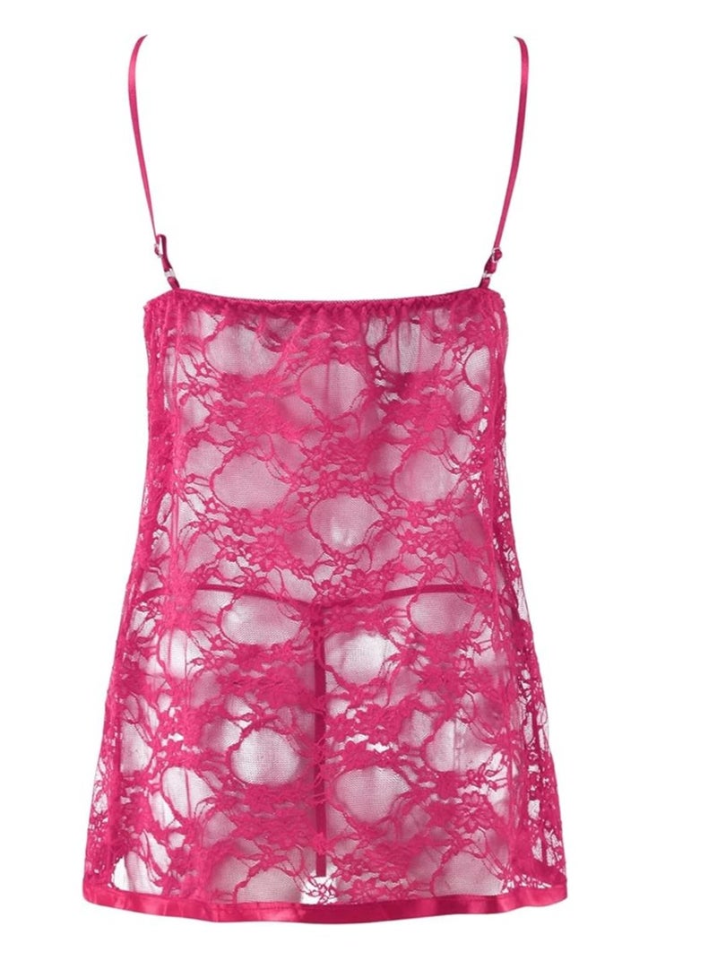 Women Floral Lace Mesh Lace Up Front Babydoll Lingerie Slip Dress.  - Image 2