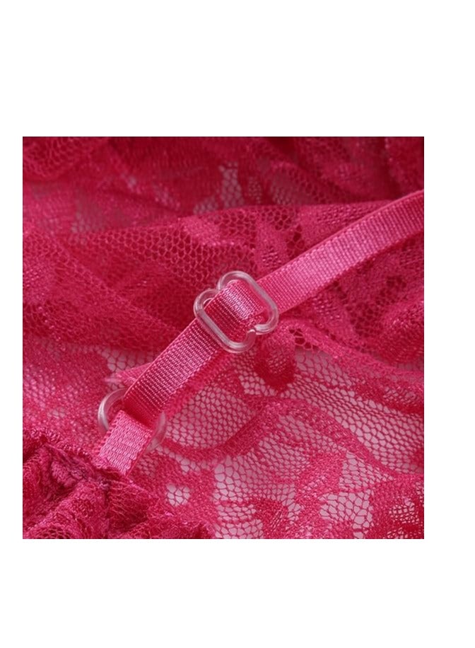 Women Floral Lace Mesh Lace Up Front Babydoll Lingerie Slip Dress.  - Image 4