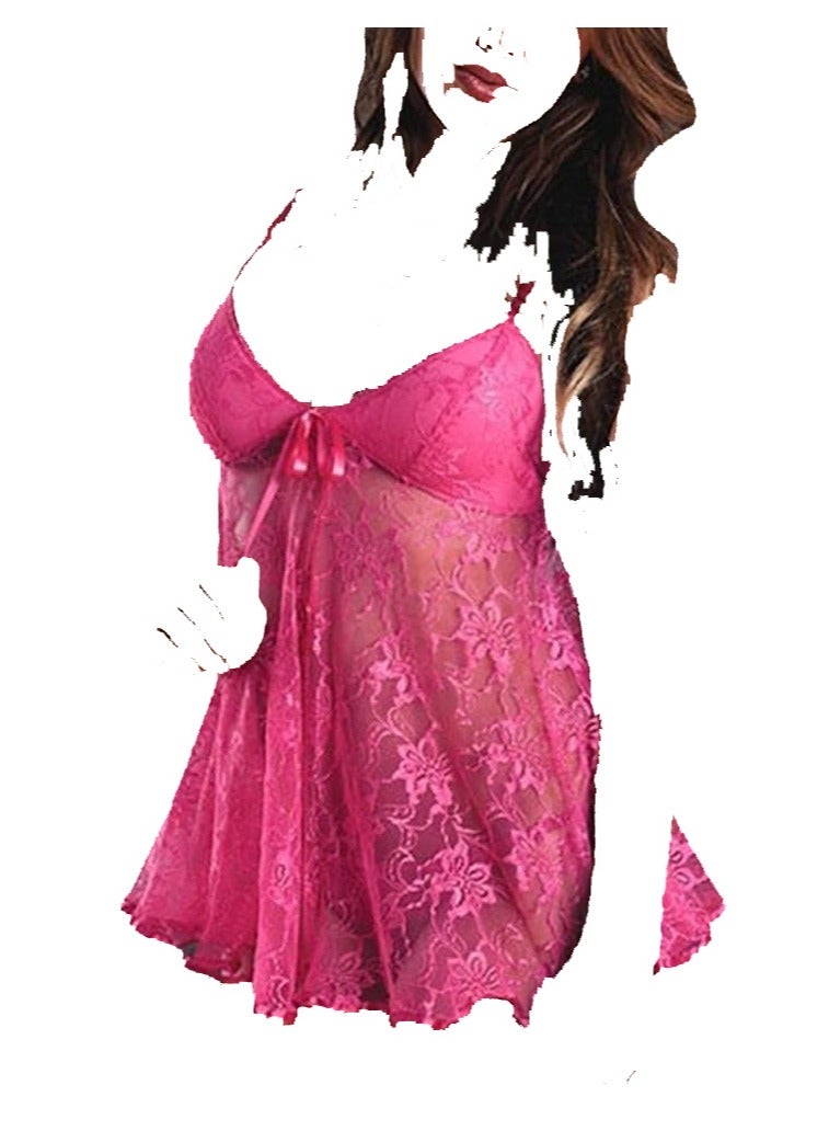 Women Floral Lace Mesh Lace Up Front Babydoll Lingerie Slip Dress.  - Image 5