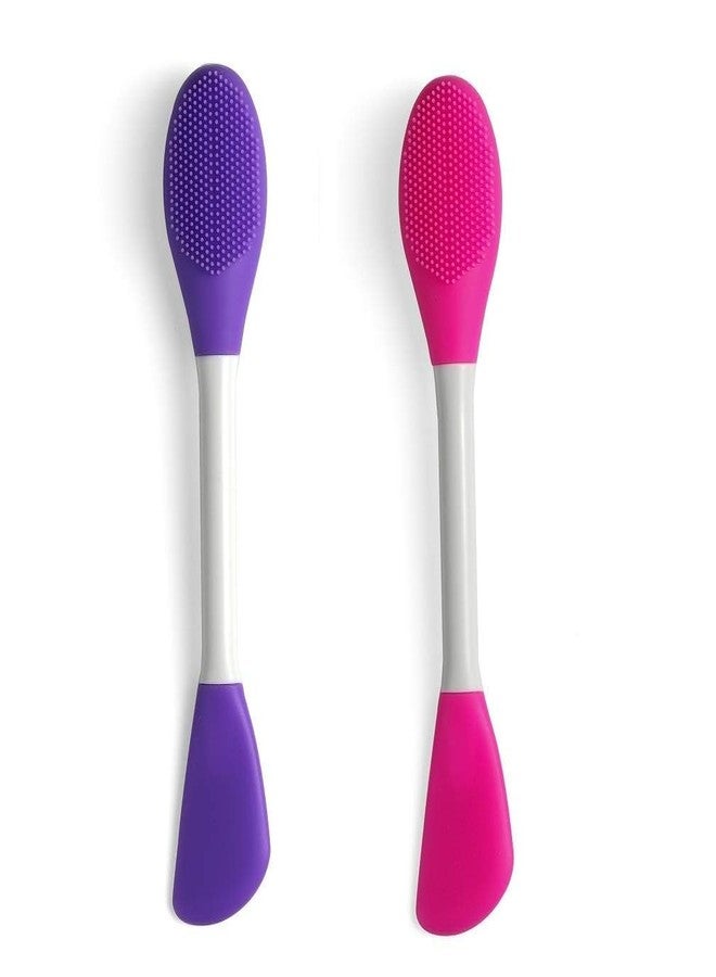 POPFIZZ Silicone Brushes,Double-Ended Silicone Face Mask Brush,Facial Cleansing Brush, Premium Soft Facial Masks Other Skin Care Applicator Tool for Cream, Body Lotion,Moisturizer (PACK OF 2 MULTICOLOUR) - Image 1