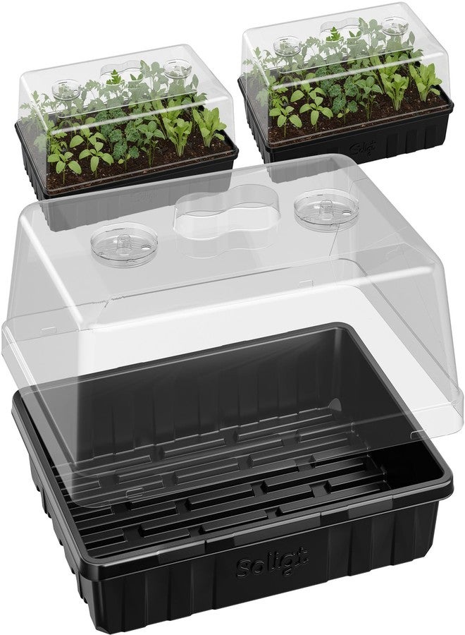 SOLIGT [Thick Plastic] 3-Set Strong Seed Starter Trays with 5" Humidity Domes for Seed Starting, Germination, Seedling Propagation & Plant Growing, Holds 144 Cells in Total - Image 1