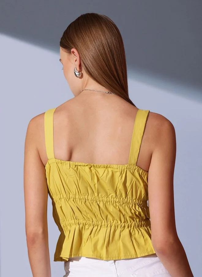 STREET 9 Yellow Sleeveless Cinched Waist Crop Top for Women