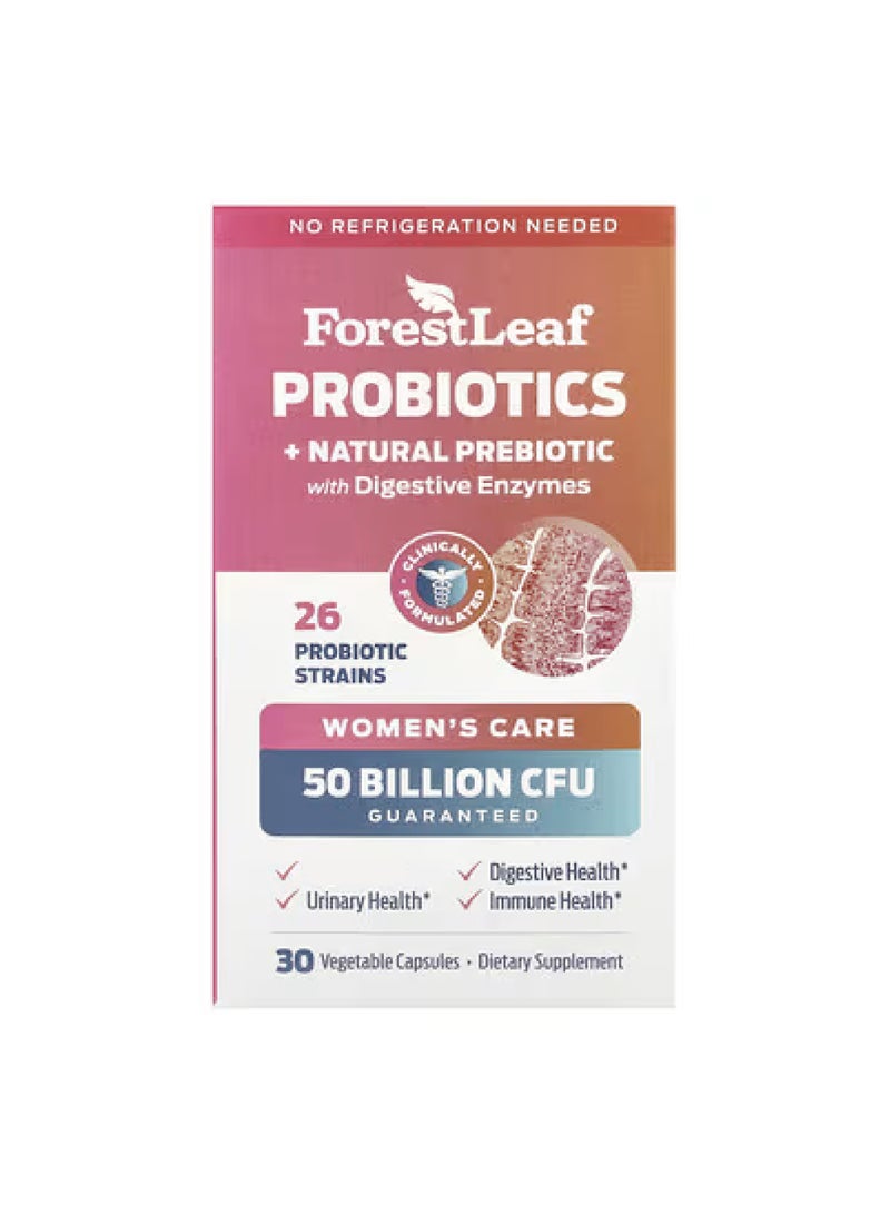 Women's Care, Probiotics + Natural Prebiotic with Digestive Enzymes, 30 Vegetable Capsules