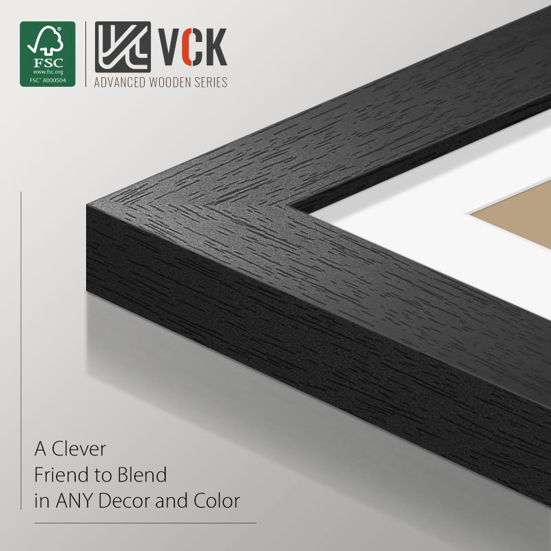 VCK 5x7 Picture Frame Set of 2 - Black, Textured Exclusive Wooden Photo Frames with HD Glass | Matted to 4x6 or 5x7 without Mat | Table Display or Wall Hanging - Image 5