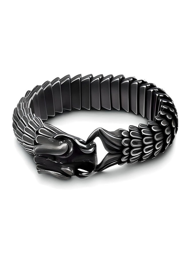 THE MEN THING Dragon Scale - 13mm Pure Titanium Steel Bracelet, Black Plated Antique Matt Finish Bracelet for Men & Boy (8inch) - Image 1