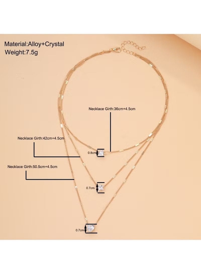 Huitich Gold 3-Layer Charm Necklace – Drop, Star & Heart Design - Image 2