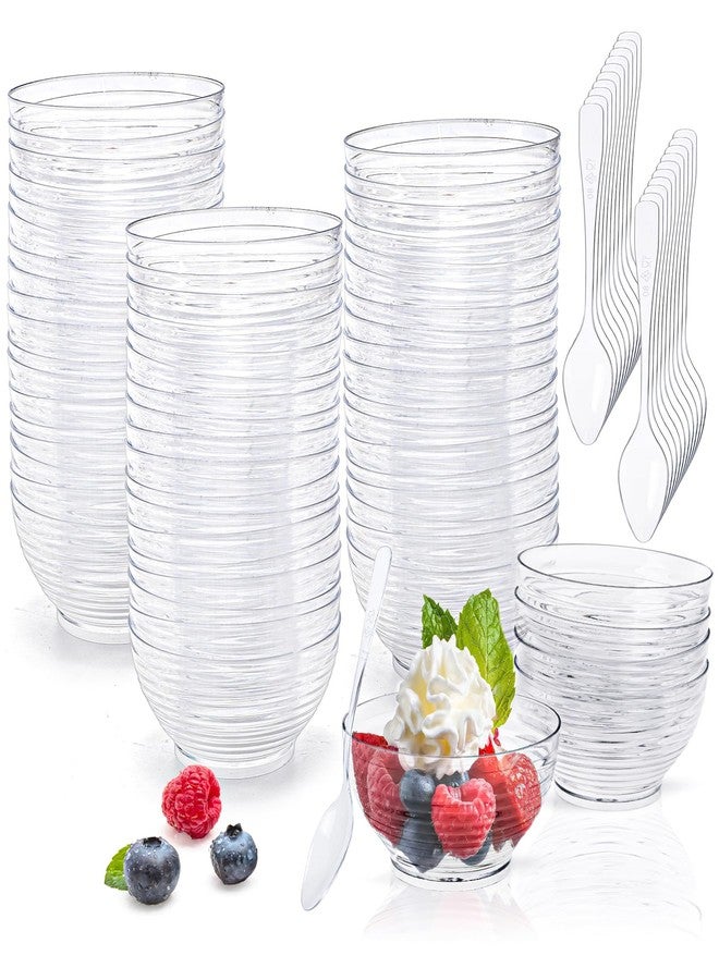 Kingrol 100 Mini Dessert Bowls with Spoons, 3 oz Disposable Dessert Cup for Mousse, Puddings, Appetizers, Condiments, Snacks - Image 1