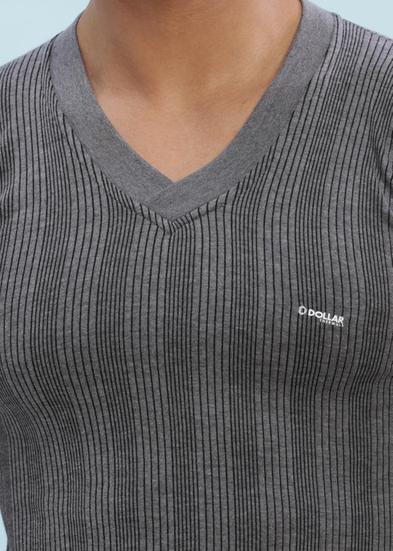 Dollar Ultra Combed Cotton Mens Thermal V-Neck Full Sleeve Top Charcoal Melange - Image 4