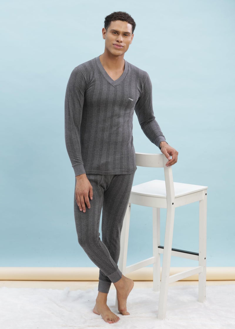 Dollar Ultra Combed Cotton Mens Thermal V-Neck Full Sleeve Top Charcoal Melange - Image 5