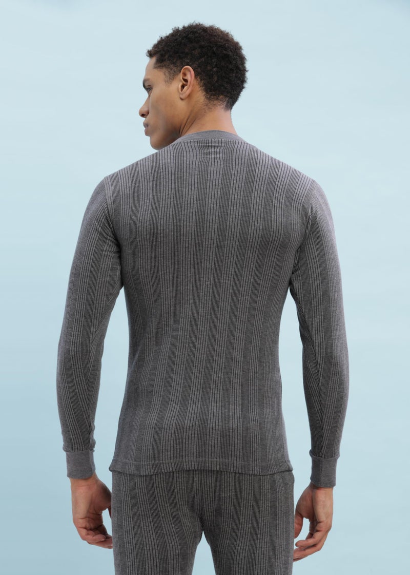Dollar Ultra Combed Cotton Mens Thermal V-Neck Full Sleeve Top Charcoal Melange - Image 3
