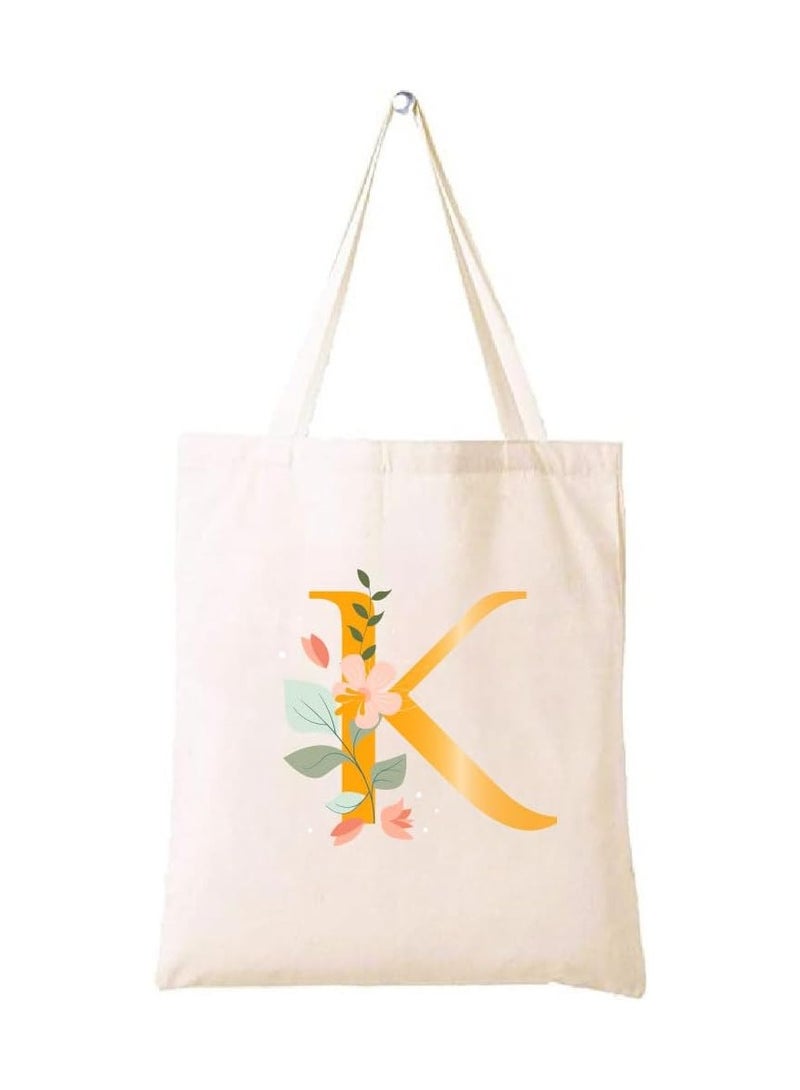 برينت شوب فور مي حقيبة حمل قطنية من القماش مطبوعة بأحرف أولية لفكرة هدية للنساء في الحفلات وحقيبة هدايا قطنية، حقيبة قابلة لإعادة الاستخدام - Image 1