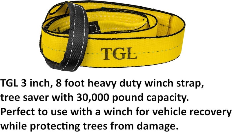 TGL 3 inch, 8 Foot Tree Saver Strap, Recovery Short Tow Strap with Loops, Winch Extension. 30,000 lbs MBS. Truck, UTV, ATV - Compatible with Jeep Accessories, Ford, Toyota - Image 2