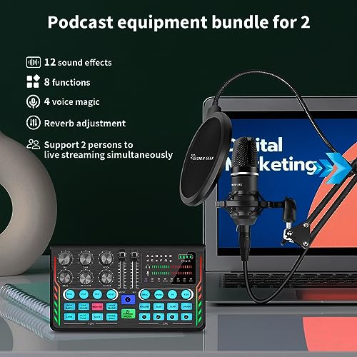 Hayner-Seek Podcast Equipment Bundle for 2, DJ Mixer with 3.5mm Diaphragm Condenser Microphone for Live Streaming, Podcast Recording,Gaming, Youtube, TikTok, PC, Smartphone - Image 5